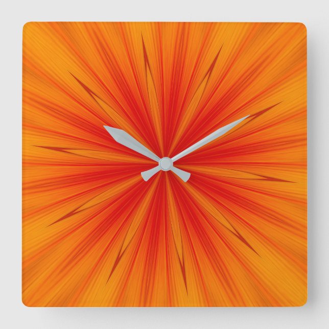 Abstrakt-orange-gelbe Sternexplosion Quadratische Wanduhr (Vorderseite)