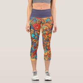 Abstrakt-orange lila Zen-trendige Kunst Capri Leggings