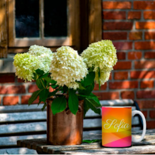 Abstrakt orange magenta pink geometrisch mit Namen Kaffeetasse