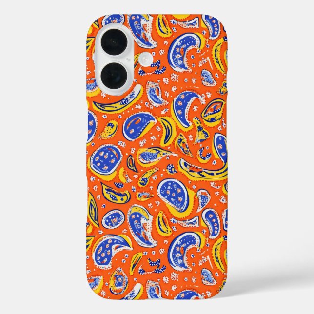 Abstrakt Orange Paisley Pattern iPhone 16 Hülle (Rückseite)