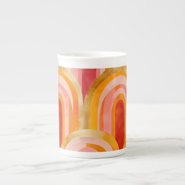 Abstrakt Orange Red Yellow Pink Prozellantasse (Vorderseite)
