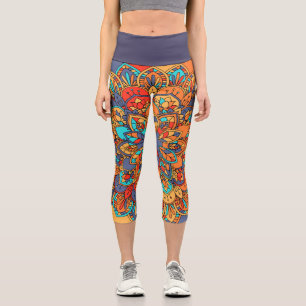 Abstrakt orangefarbene lila Zen-Funkart Capri Leggings
