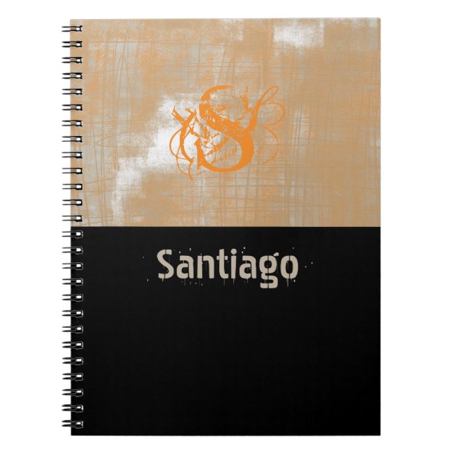 Abstrakt orangefarbenes Schwarz-Name Monogramm Notizblock (Vorderseite)