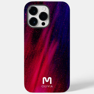 Abstrakt Paint Neon Red Blue Custom Monogram Case-Mate iPhone 14 Pro Max Hülle