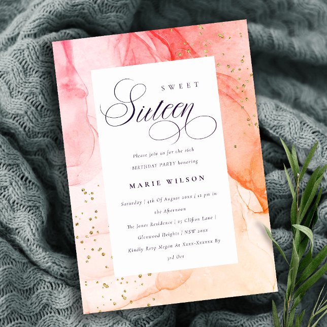 Abstrakt Pastel Pink Orange Sweet 16 Birthday Einladung (Von Creator hochgeladen)