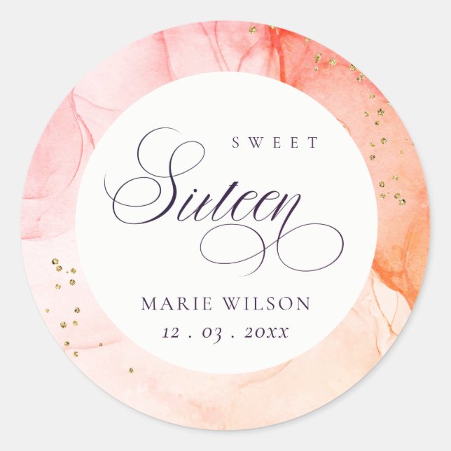 Abstrakt Pastel Pink Orange Sweet 16 Birthday Runder Aufkleber (Vorderseite)