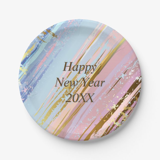 Abstrakt Pink Blue Gold Happy New Year 20xx 7" Pappteller (Vorderseite)