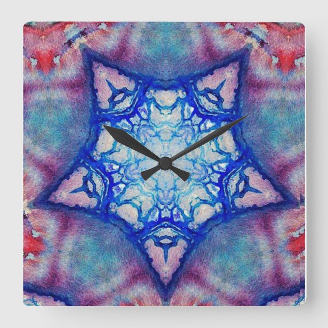 ABSTRAKT PINK BLUE STAR QUADRATISCHE WANDUHR (Vorderseite)