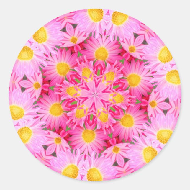 Abstrakt Pink Daisy Blume Runder Aufkleber (Vorderseite)
