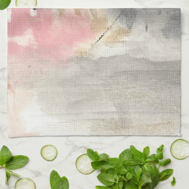 Abstrakt Pink Gold Grau Moderne Kunst Geschirrtuch (Gefaltet)
