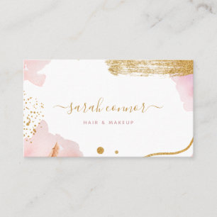Abstrakt Pink Gold Script Watercolor Visitenkarte