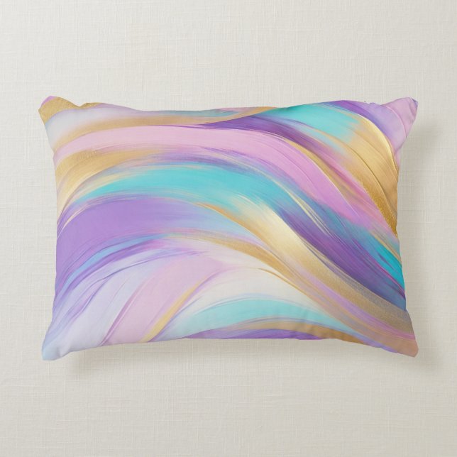 Abstrakt Pink Lilac Turquoise Gold Dekokissen (Vorderseite)