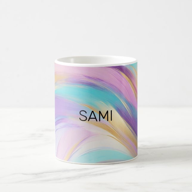Abstrakt Pink Lilac Turquoise Gold Kaffeetasse (Mittel)