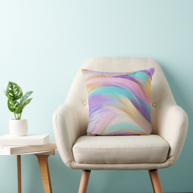 Abstrakt Pink Lilac Turquoise Gold Kissen (Stuhl )