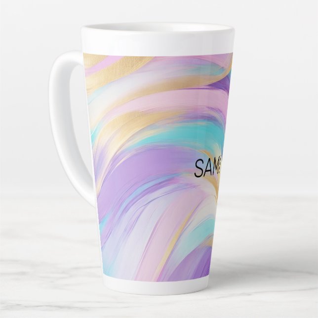 Abstrakt Pink Lilac Turquoise Gold Milchtasse (Linke Ecke)