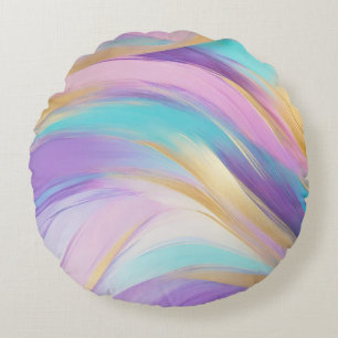 Abstrakt Pink Lilac Turquoise Gold Rundes Kissen
