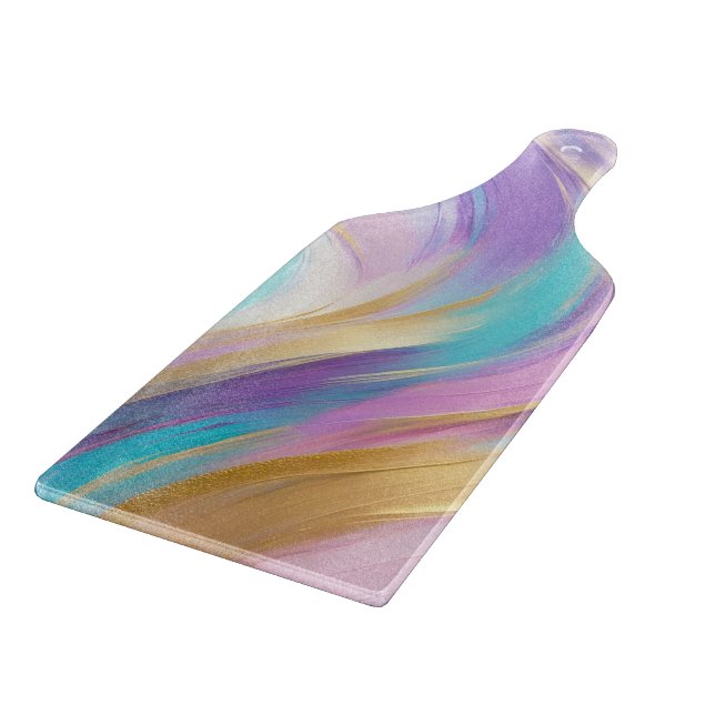 Abstrakt Pink Lilac Turquoise Gold Schneidebrett (Ecke)