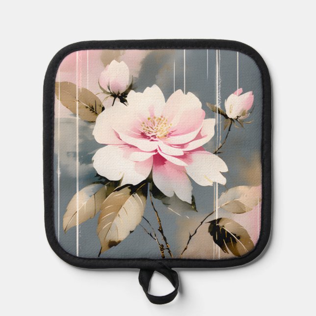 Abstrakt Pink Wabi Sabi Blume Topflappen (Vorderseite)