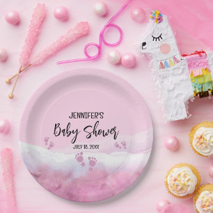 Abstrakt Pink Watercolor Kinderdusche Pappteller