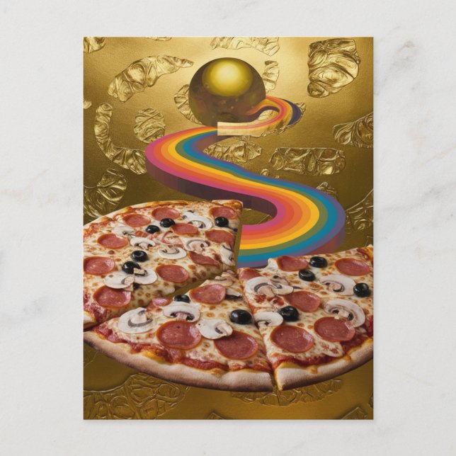 Abstrakt Pizza Rainbow Gold Sci-fi Postkarte (Vorderseite)