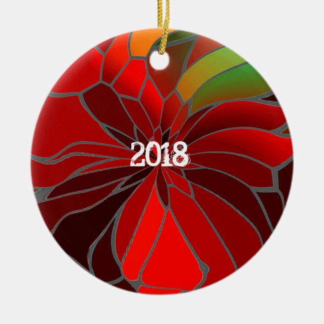 Abstrakt Poinsettia Keramik Ornament (Vorne)