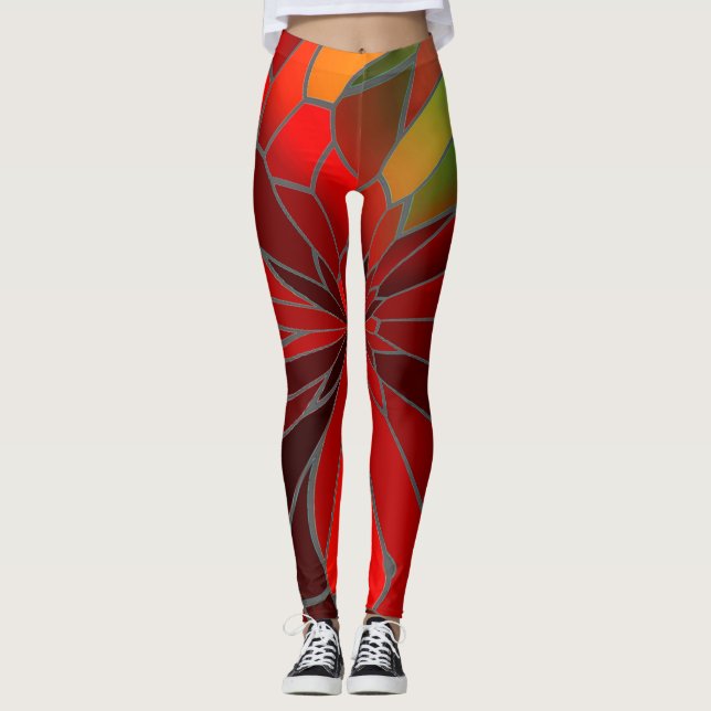 Abstrakt Poinsettia Leggings (Vorderseite)