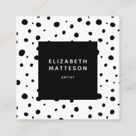 Abstrakt Polka Dot Moderner Minimaler Schwarz-weiß Quadratische Visitenkarte