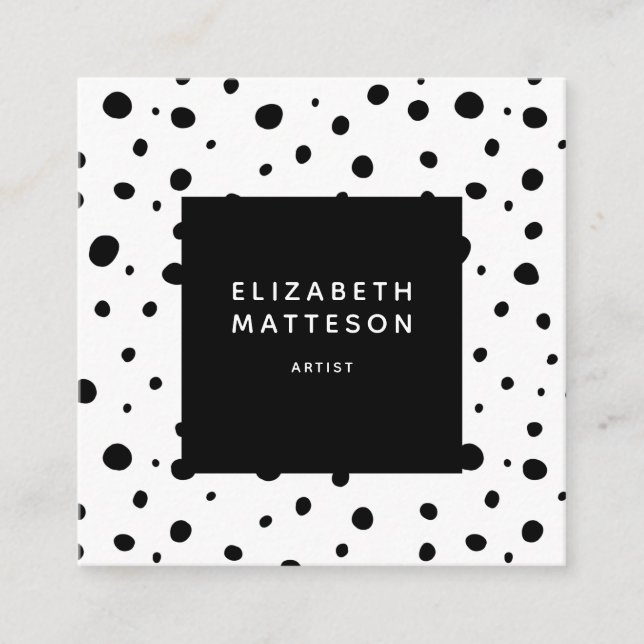 Abstrakt Polka Dot Moderner Minimaler Schwarz-weiß Quadratische Visitenkarte (Vorderseite)