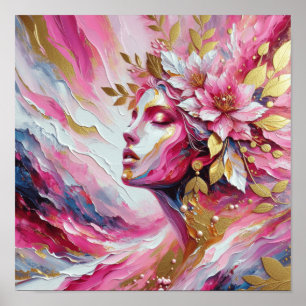 Abstrakt Poster mit eleganten Frauengesicht rosa B