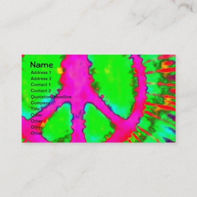 Abstrakt Psychedelic Fine Krawatte Dye Peace Sign Visitenkarte (Vorderseite)