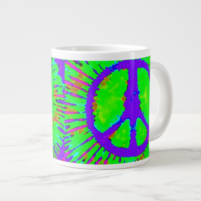 Abstrakt Psychedelic Krawatte Dye Peace Sign Jumbo-Tasse (Vorderseite Rechts)