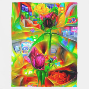 Abstrakt Psychedelische Blume Fleecedecke