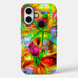 Abstrakt Psychedelische Blume iPhone 16 Hülle