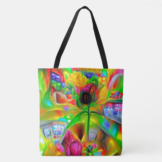 Abstrakt Psychedelische Blume Tasche (Vorderseite)