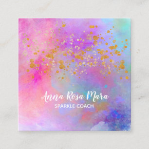 *~* Abstrakt Rainbow Gold Sparkle Glitzer Quadratische Visitenkarte