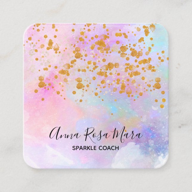 *~* Abstrakt Rainbow Gold Sparkle Glitzer Quadratische Visitenkarte (Vorderseite)