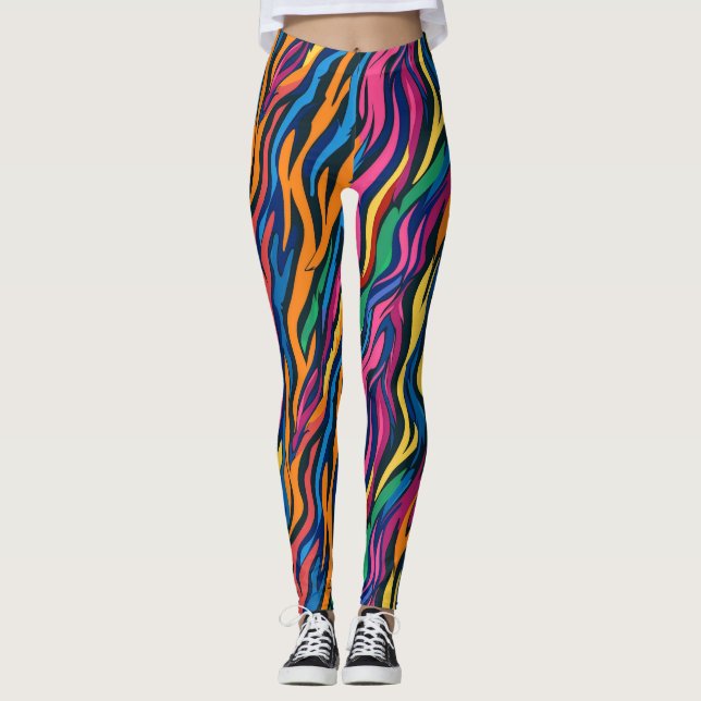 Abstrakt Rainbow Zebra Muster Leggings (Vorderseite)
