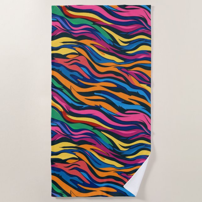 Abstrakt Rainbow Zebra Muster Strandtuch (Vorderseite)