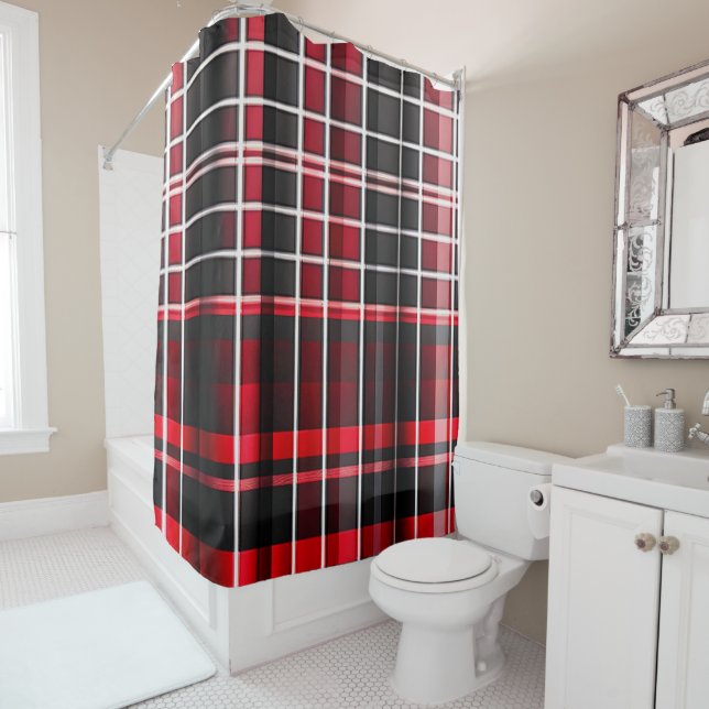 Abstrakt Red Black Kariert Populary Collection Duschvorhang (Beispiel)