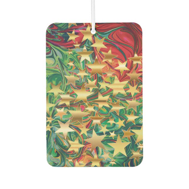 Abstrakt Red Green Gold Stars Weihnachten Autolufterfrischer (Vorderseite)