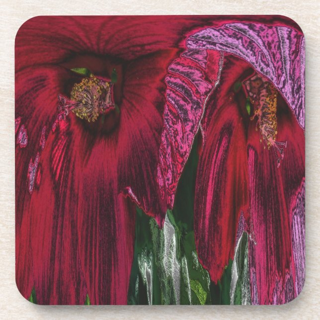 Abstrakt Red Hibiskus Floral Cork Untersetzer Set (Vorderseite)
