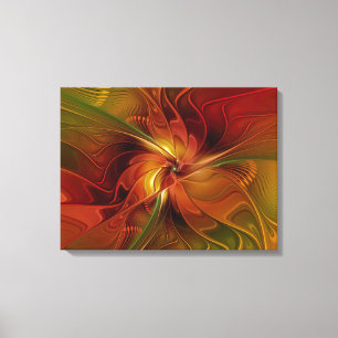 Abstrakt Red Orange Brown Green Blume Triptych Leinwanddruck