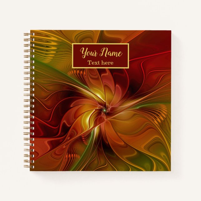 Abstrakt Red Orange Green Fraktal Art Blumen name Notizbuch (Vorderseite)