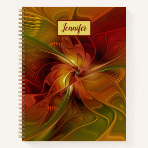 Abstrakt Red Orange Green Fraktal Art Blumen name Notizbuch