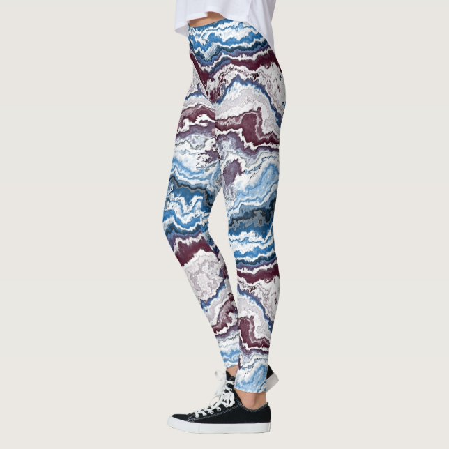 Abstrakt Red White Blue Minerals Agate Art Muster Leggings (Links)