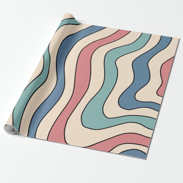 Abstrakt Retro 70er Marble Blue Red Groovtern Must Geschenkpapier (Ungerollt)
