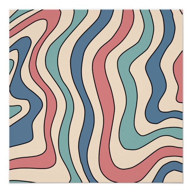 Abstrakt Retro 70er Marble Blue Red Groovtern Must Poster (Vorderseite)