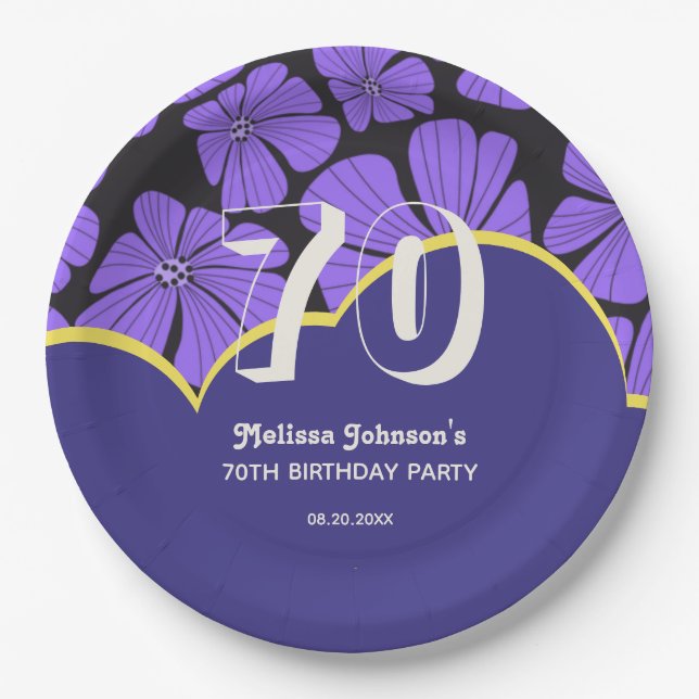 Abstrakt Retro Chamomile Floral Lila Geburtstag Pappteller (Vorderseite)