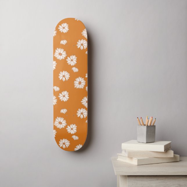 Abstrakt Retro Daisy Floral Pattern 70er 80er Hipp Skateboard (Wandkunst)