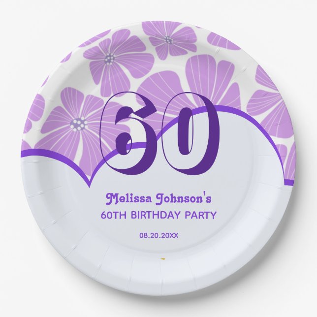 Abstrakt Retro Lila Chamomile Blume Geburtstag Pappteller (Vorderseite)